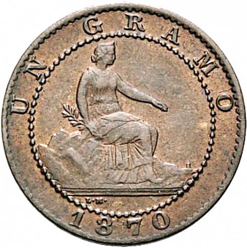 1 Céntimo Obverse Image minted in SPAIN in 1870 (1868-70  -  PROVISIONAL GOVERNMENT)  - The Coin Database