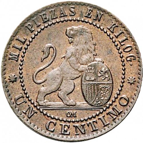 1 Céntimo Reverse Image minted in SPAIN in 1870 (1868-70  -  PROVISIONAL GOVERNMENT)  - The Coin Database