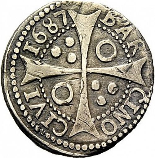 1 Croat Reverse Image minted in SPAIN in 1687 (1665-00  -  CARLOS II - Local Coinage)  - The Coin Database