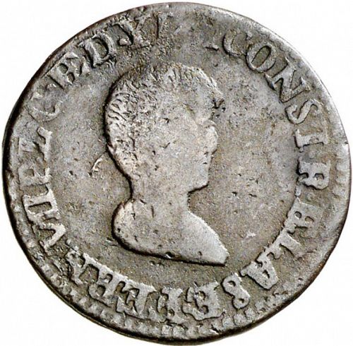 1 Quarto Obverse Image minted in SPAIN in 1823 (1808-33  -  FERNANDO VII - Local coinage)  - The Coin Database