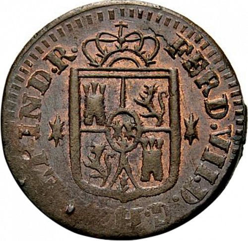 1 Quarto Obverse Image minted in SPAIN in 1828 (1808-33  -  FERNANDO VII - Local coinage)  - The Coin Database