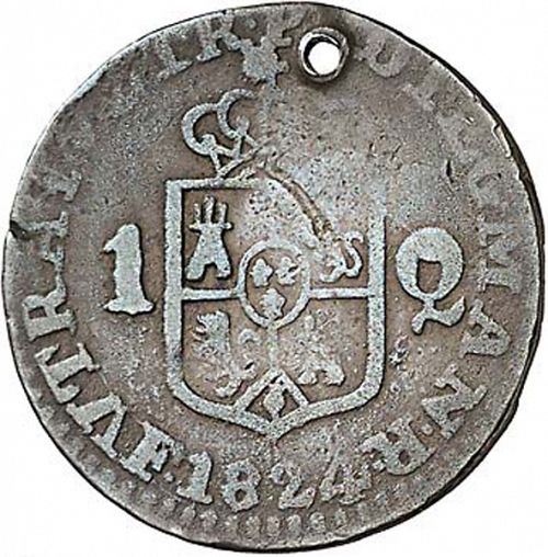 1 Quarto Reverse Image minted in SPAIN in 1824 (1808-33  -  FERNANDO VII - Local coinage)  - The Coin Database