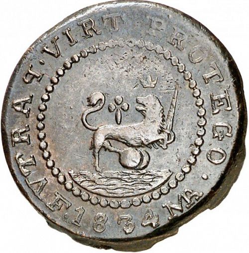 1 Quarto Reverse Image minted in SPAIN in 1834 (1808-33  -  FERNANDO VII - Local coinage)  - The Coin Database