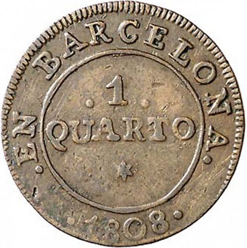 1 Cuarto Reverse Image minted in SPAIN in 1808 (1808-13  -  JOSE NAPOLEON - Barcelona)  - The Coin Database