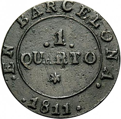 1 Cuarto Reverse Image minted in SPAIN in 1811 (1808-13  -  JOSE NAPOLEON - Barcelona)  - The Coin Database