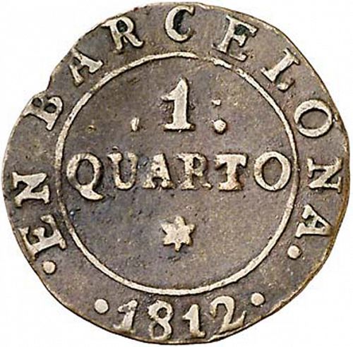 1 Cuarto Reverse Image minted in SPAIN in 1812 (1808-13  -  JOSE NAPOLEON - Barcelona)  - The Coin Database