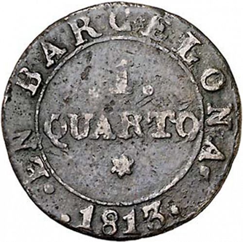 1 Cuarto Reverse Image minted in SPAIN in 1813 (1808-13  -  JOSE NAPOLEON - Barcelona)  - The Coin Database