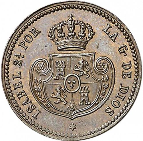 1 Décima Real Obverse Image minted in SPAIN in 1850 (1849-64  -  ISABEL II - Decimal Coinage)  - The Coin Database
