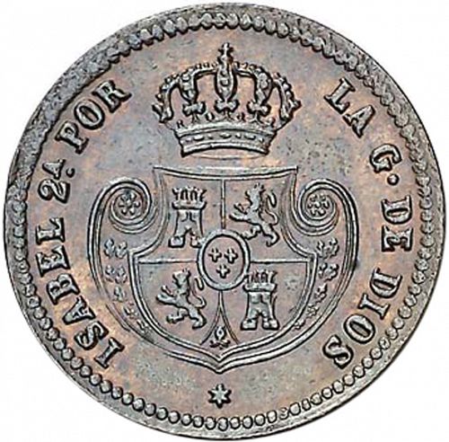 1 Décima Real Obverse Image minted in SPAIN in 1851 (1849-64  -  ISABEL II - Decimal Coinage)  - The Coin Database