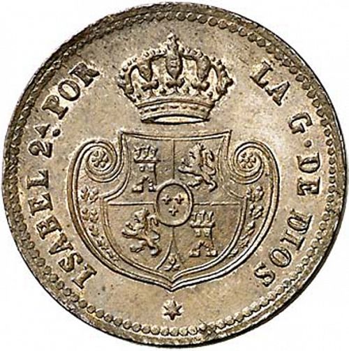 1 Décima Real Obverse Image minted in SPAIN in 1852 (1849-64  -  ISABEL II - Decimal Coinage)  - The Coin Database
