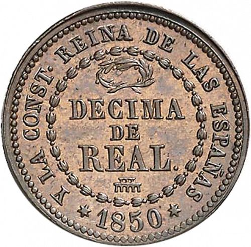 1 Décima Real Reverse Image minted in SPAIN in 1850 (1849-64  -  ISABEL II - Decimal Coinage)  - The Coin Database