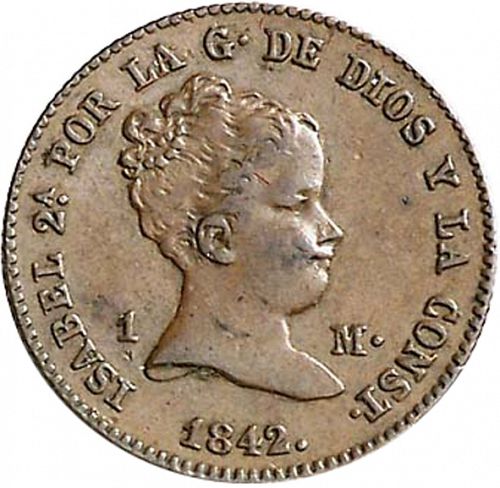 Maravedí Obverse Image minted in SPAIN in 1842DG (1833-48  -  ISABEL II)  - The Coin Database