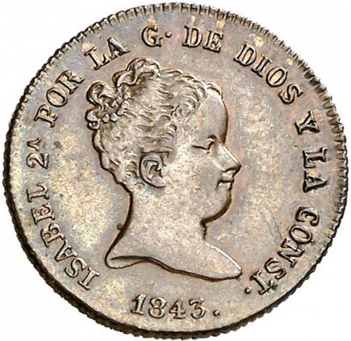 Maravedí Obverse Image minted in SPAIN in 1843 (1833-48  -  ISABEL II)  - The Coin Database