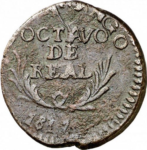 1 Octavo Reverse Image minted in SPAIN in 1817 (1810-22  -  FERNANDO VII - Independence War)  - The Coin Database