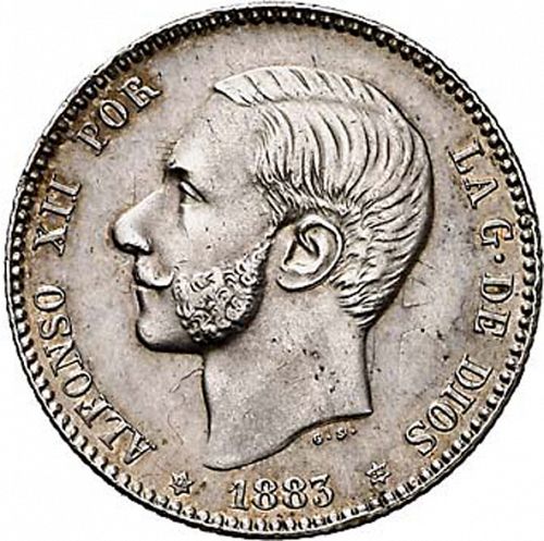 1 Peseta Obverse Image minted in SPAIN in 1883 / 83 (1874-85  -  ALFONSO XII)  - The Coin Database