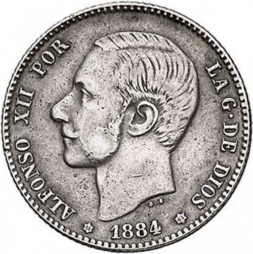 1 Peseta Obverse Image minted in SPAIN in 1884 / 84 (1874-85  -  ALFONSO XII)  - The Coin Database