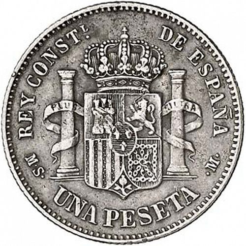 1 Peseta Reverse Image minted in SPAIN in 1884 / 84 (1874-85  -  ALFONSO XII)  - The Coin Database