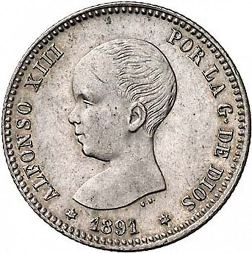 1 Peseta Obverse Image minted in SPAIN in 1891 / 91 (1886-31  -  ALFONSO XIII)  - The Coin Database