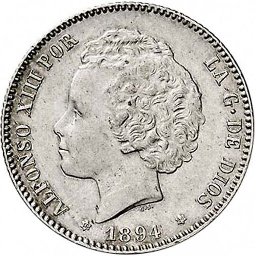 1 Peseta Obverse Image minted in SPAIN in 1894 / 94 (1886-31  -  ALFONSO XIII)  - The Coin Database
