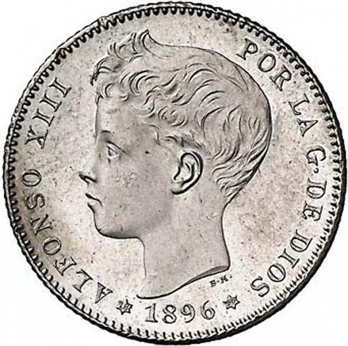 1 Peseta Obverse Image minted in SPAIN in 1896 / 96 (1886-31  -  ALFONSO XIII)  - The Coin Database