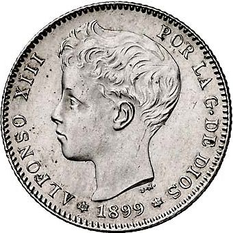 1 Peseta Obverse Image minted in SPAIN in 1899 / 99 (1886-31  -  ALFONSO XIII)  - The Coin Database