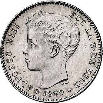 1 Peseta Obverse Image minted in SPAIN in 1899 / 99 (1886-31  -  ALFONSO XIII)  - The Coin Database