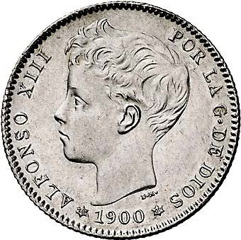 1 Peseta Obverse Image minted in SPAIN in 1900 / 00 (1886-31  -  ALFONSO XIII)  - The Coin Database