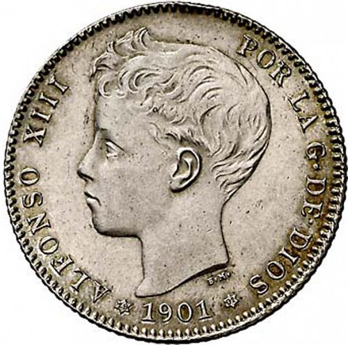 1 Peseta Obverse Image minted in SPAIN in 1901 / 01 (1886-31  -  ALFONSO XIII)  - The Coin Database