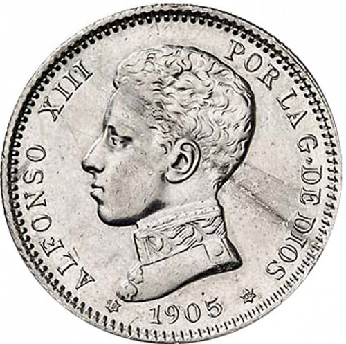 1 Peseta Obverse Image minted in SPAIN in 1905 / 05 (1886-31  -  ALFONSO XIII)  - The Coin Database