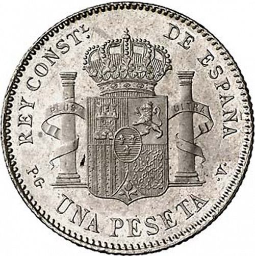 1 Peseta Reverse Image minted in SPAIN in 1896 / 96 (1886-31  -  ALFONSO XIII)  - The Coin Database