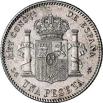 1 Peseta Reverse Image minted in SPAIN in 1899 / 99 (1886-31  -  ALFONSO XIII)  - The Coin Database