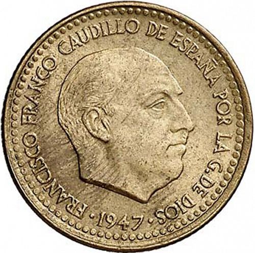 1 Peseta Obverse Image minted in SPAIN in 1947 / 49 (1936-75  -  NATIONALIST GOVERMENT)  - The Coin Database