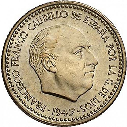 1 Peseta Obverse Image minted in SPAIN in 1947 / 51 (1936-75  -  NATIONALIST GOVERMENT)  - The Coin Database