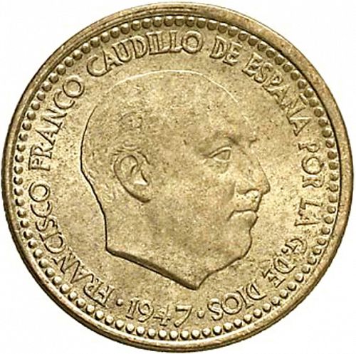 1 Peseta Obverse Image minted in SPAIN in 1947 / 53 (1936-75  -  NATIONALIST GOVERMENT)  - The Coin Database