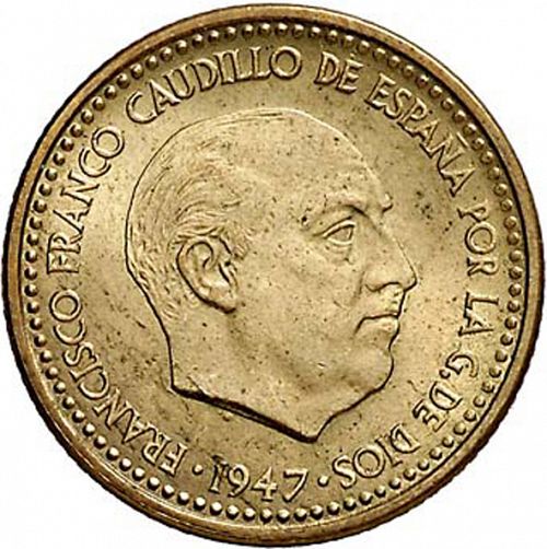 1 Peseta Obverse Image minted in SPAIN in 1947 / 56 (1936-75  -  NATIONALIST GOVERMENT)  - The Coin Database