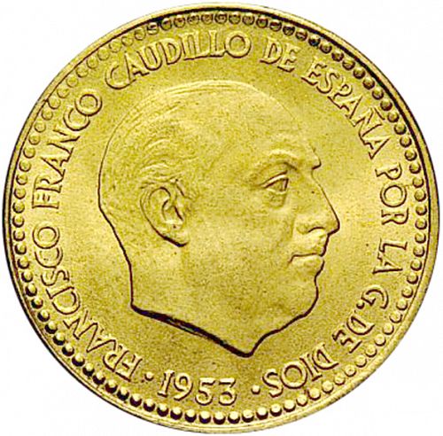 1 Peseta Obverse Image minted in SPAIN in 1953 / 56 (1936-75  -  NATIONALIST GOVERMENT)  - The Coin Database