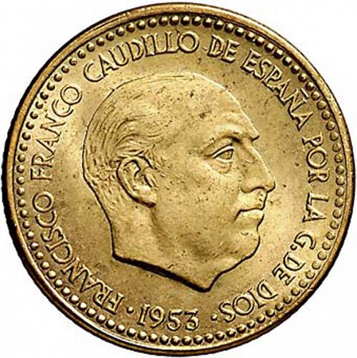 1 Peseta Obverse Image minted in SPAIN in 1953 / 60 (1936-75  -  NATIONALIST GOVERMENT)  - The Coin Database