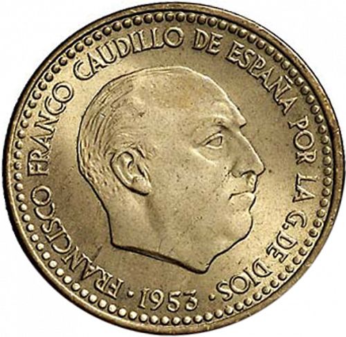 1 Peseta Obverse Image minted in SPAIN in 1953 / 61 (1936-75  -  NATIONALIST GOVERMENT)  - The Coin Database