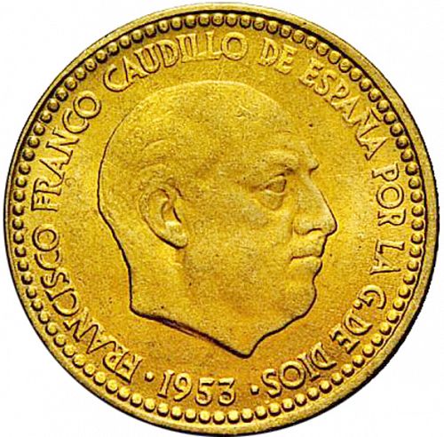 1 Peseta Obverse Image minted in SPAIN in 1953 / 62 (1936-75  -  NATIONALIST GOVERMENT)  - The Coin Database