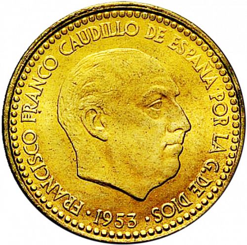 1 Peseta Obverse Image minted in SPAIN in 1953 / 63 (1936-75  -  NATIONALIST GOVERMENT)  - The Coin Database