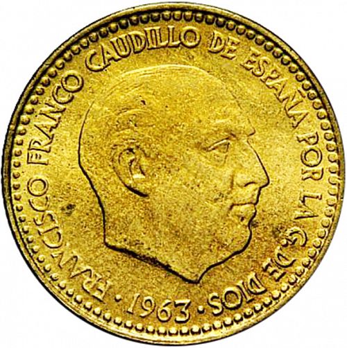 1 Peseta Obverse Image minted in SPAIN in 1963 / 63 (1936-75  -  NATIONALIST GOVERMENT)  - The Coin Database