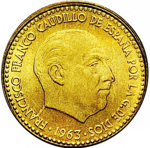 1 Peseta Obverse Image minted in SPAIN in 1963 / 64 (1936-75  -  NATIONALIST GOVERMENT)  - The Coin Database