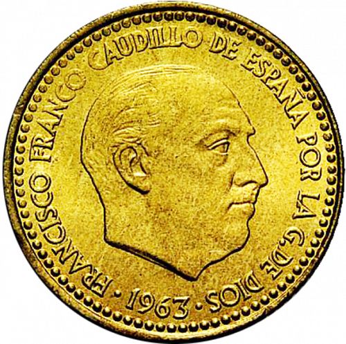 1 Peseta Obverse Image minted in SPAIN in 1963 / 65 (1936-75  -  NATIONALIST GOVERMENT)  - The Coin Database