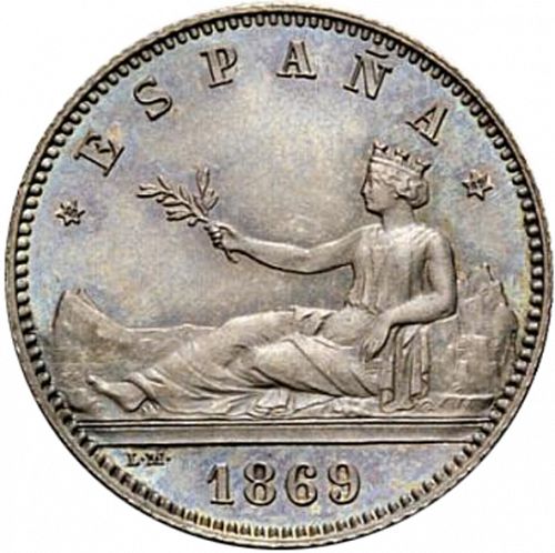1 Peseta Obverse Image minted in SPAIN in 1869 (1868-70  -  PROVISIONAL GOVERNMENT)  - The Coin Database