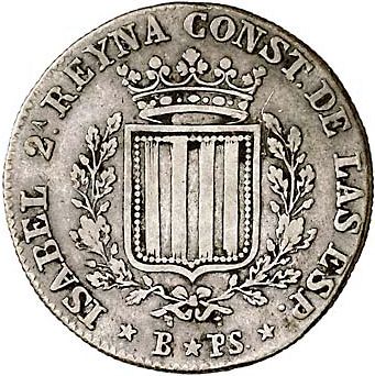 1 Peseta Obverse Image minted in SPAIN in 1836PS (1833-48  -  ISABEL II - Catalonia Principality)  - The Coin Database