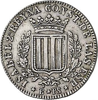 1 Peseta Obverse Image minted in SPAIN in 1837PS (1833-48  -  ISABEL II - Catalonia Principality)  - The Coin Database