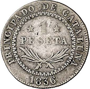 1 Peseta Reverse Image minted in SPAIN in 1836PS (1833-48  -  ISABEL II - Catalonia Principality)  - The Coin Database