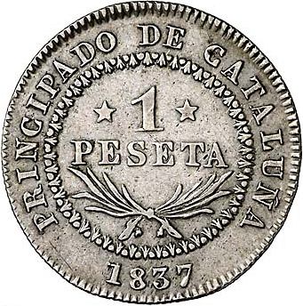 1 Peseta Reverse Image minted in SPAIN in 1837PS (1833-48  -  ISABEL II - Catalonia Principality)  - The Coin Database