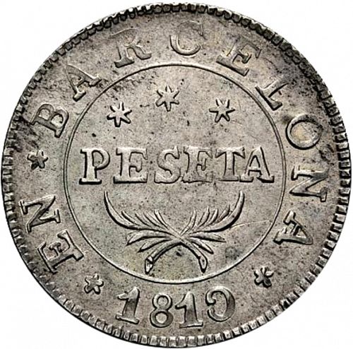 1 Peseta Reverse Image minted in SPAIN in 1810 (1808-13  -  JOSE NAPOLEON - Barcelona)  - The Coin Database