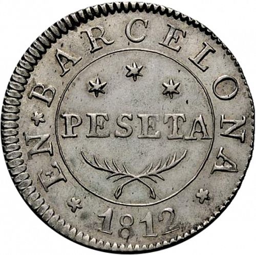 1 Peseta Reverse Image minted in SPAIN in 1812 (1808-13  -  JOSE NAPOLEON - Barcelona)  - The Coin Database